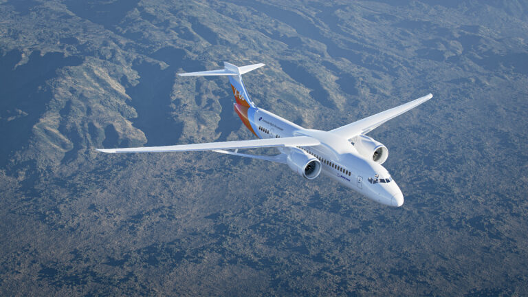 Concept du Boeing X-66A développé avec la NASA pour étudier les avions de ligne de nouvelle génération