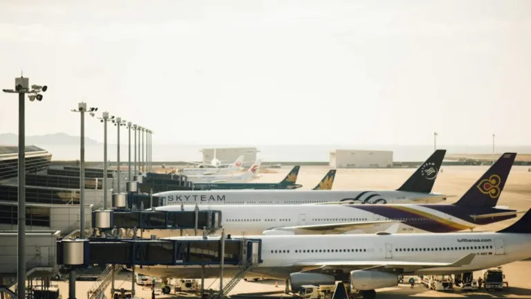 Plusieurs avions de compagnies aériennes stationnés côte à côte sur un terminal, illustration de la consolidation du transport aérien européen