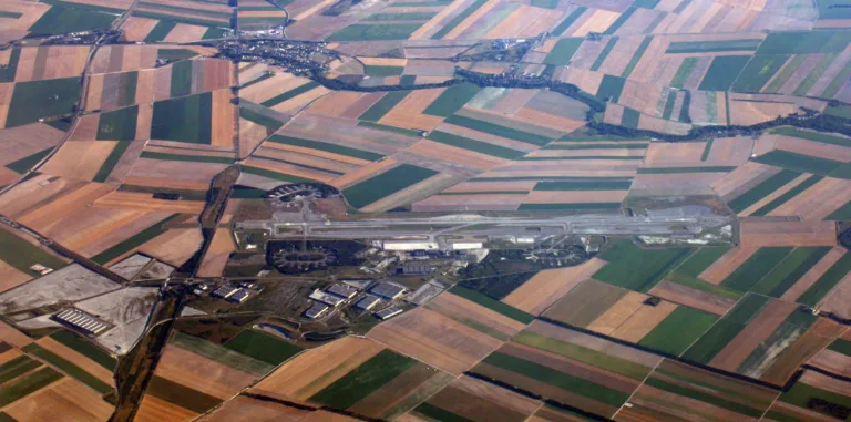 Aerial view of Paris Vatry Airport in the Marne department of France