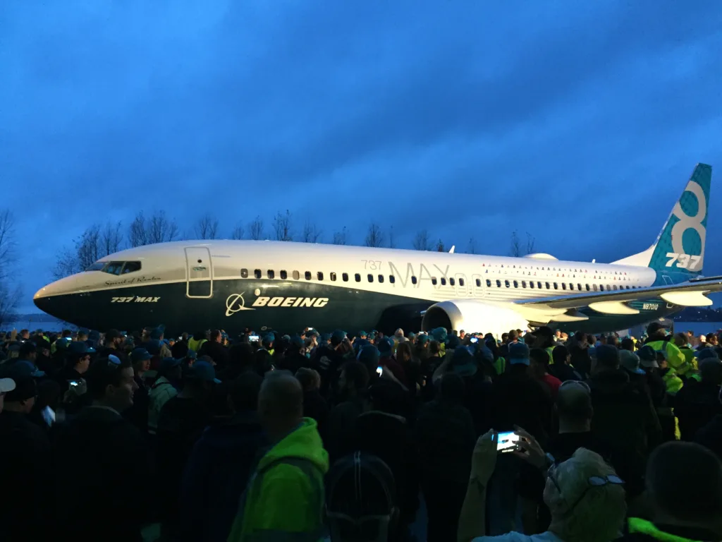 Boeing 737 MAX 8 in Boeing livery at Renton, archive
