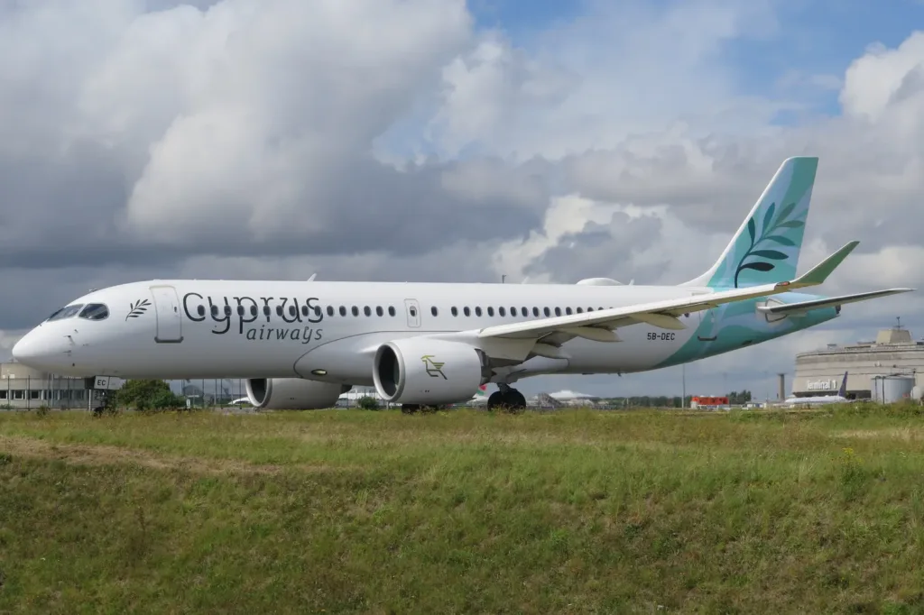 Cyprus Airways Airbus A220-300 5B-DEC at Paris Charles de Gaulle in 2025, archive image