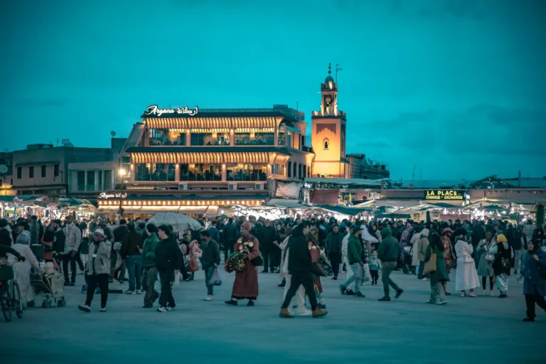 Jemaa el-Fna square in Marrakech at dusk