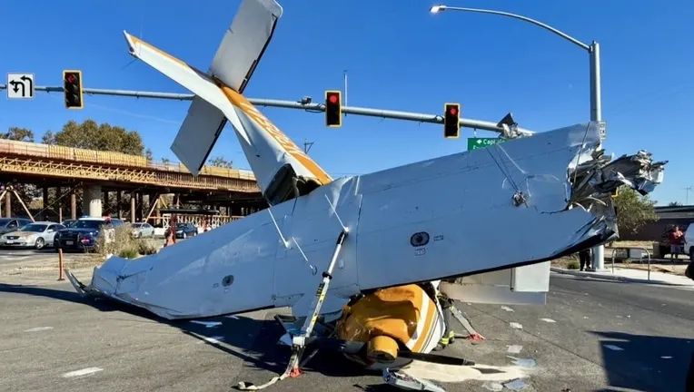 Wreckage of Cessna 177A on Capitol Expressway in San Jose, California, 17 October 2026